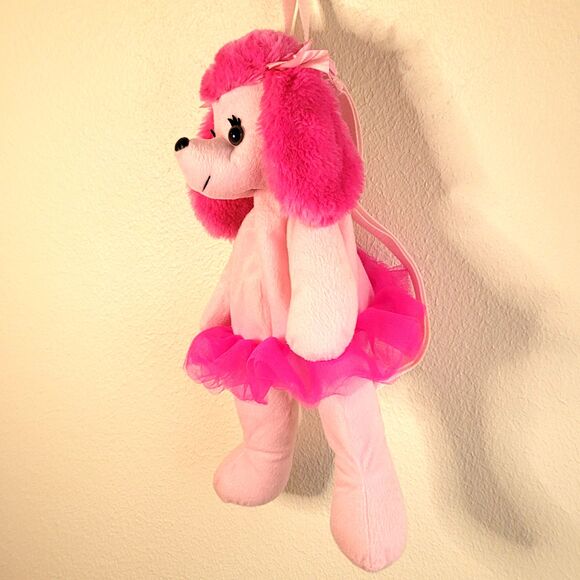 Pink Poodle Plush Animal Backpack Ballerina Tutu Dog Soft Adjustable Straps - Picture 10 of 14